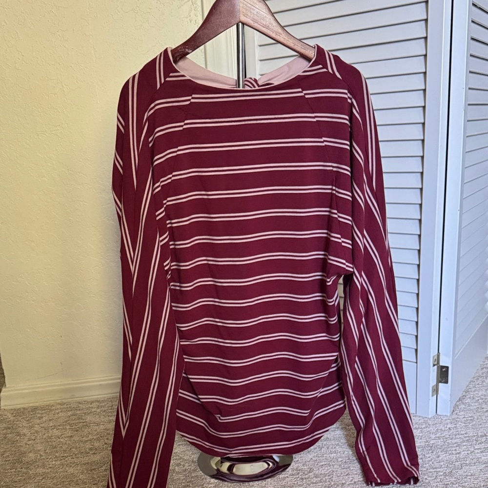 Free People Striped Burgundy Long Sleeve Top. Size M
